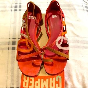Camper brand new sandals, color red/cream,orange, size 37 (7US)